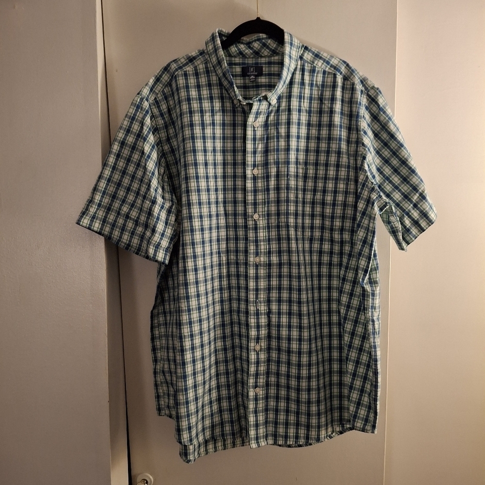 George Men's Blue And Green Checkered Short Sleeve Shirt
